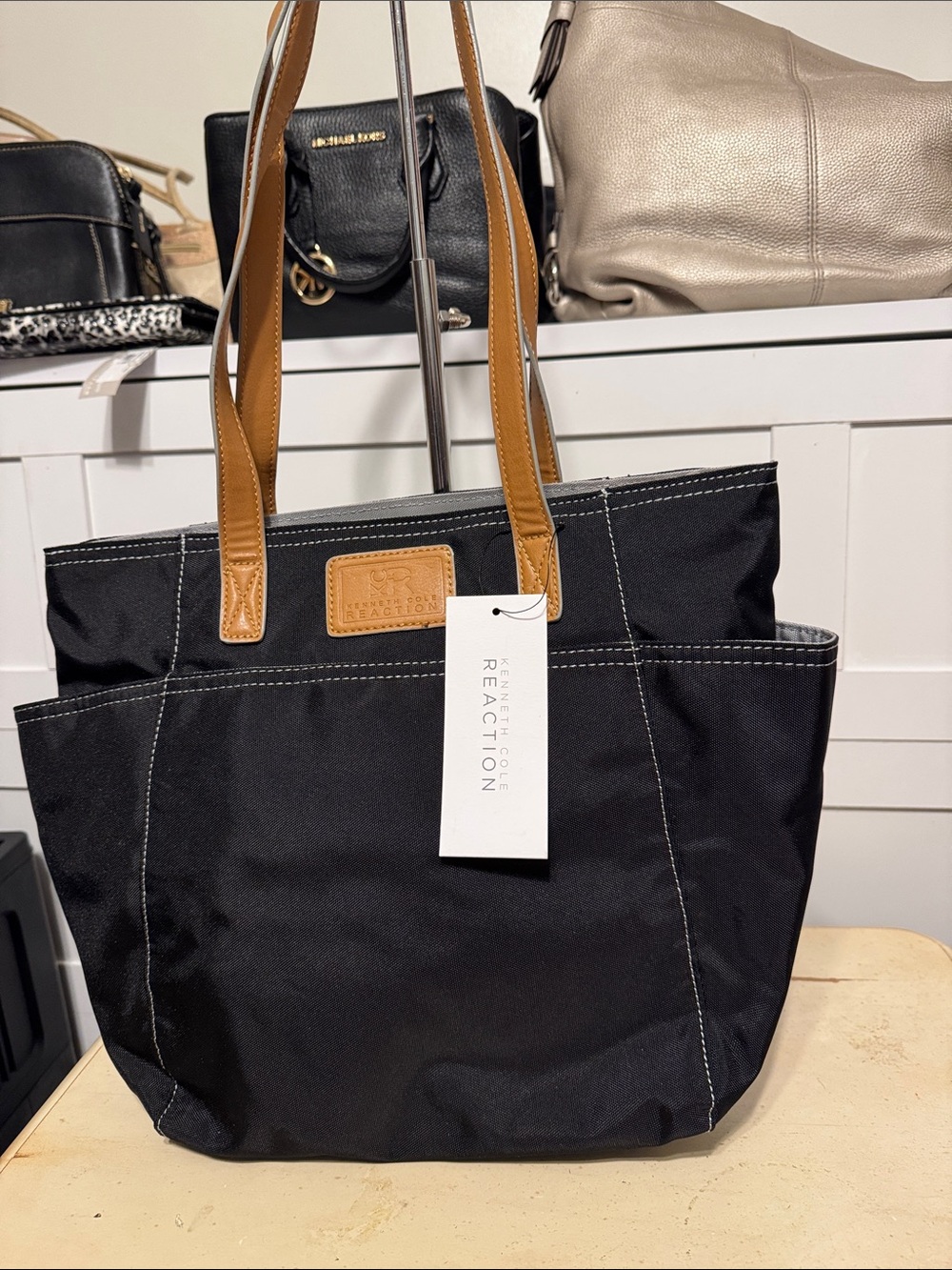 Kenneth Cole Reaction Black Tote with Tan Handles